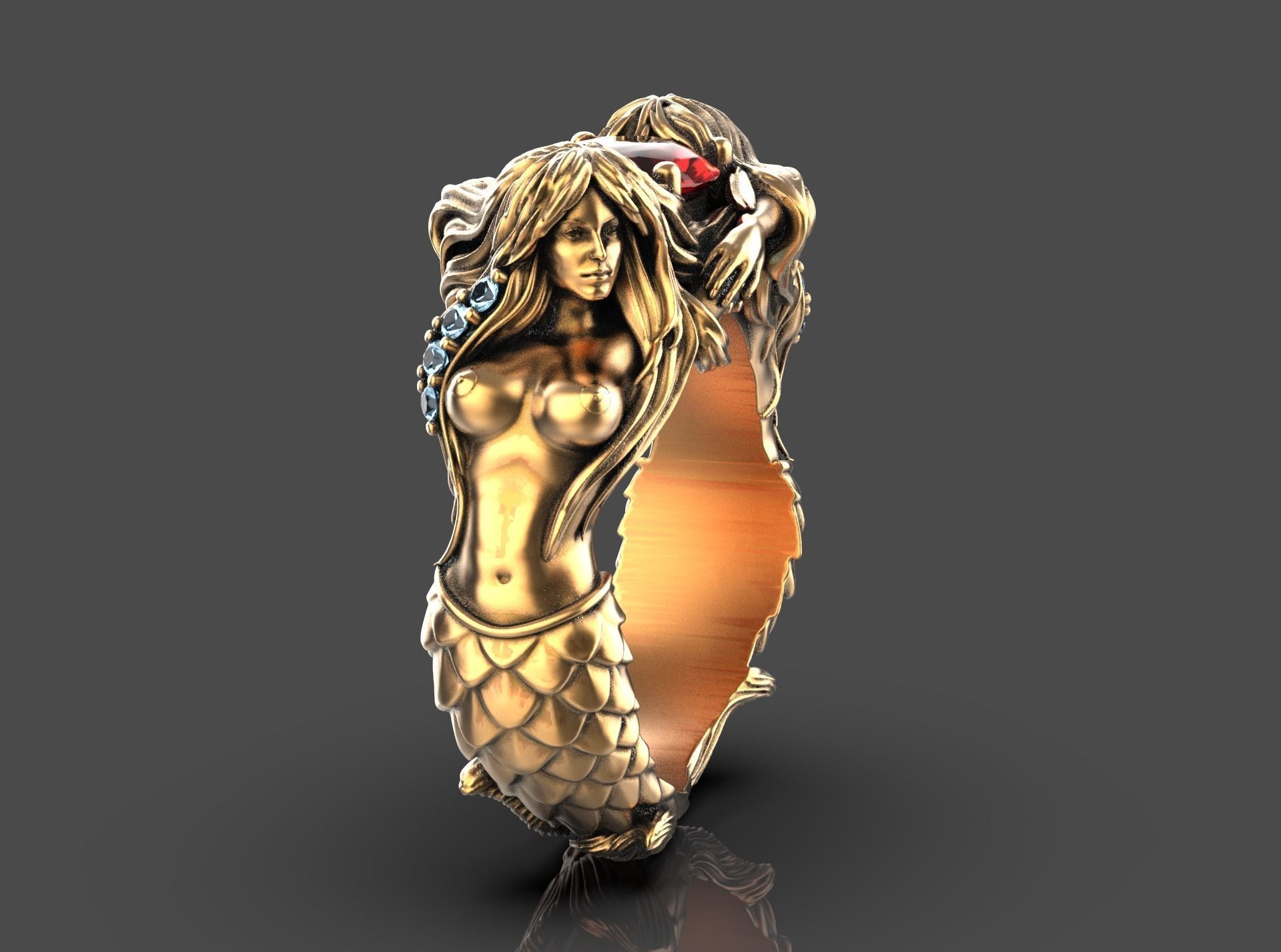 Mermaid ring 3D print model_1