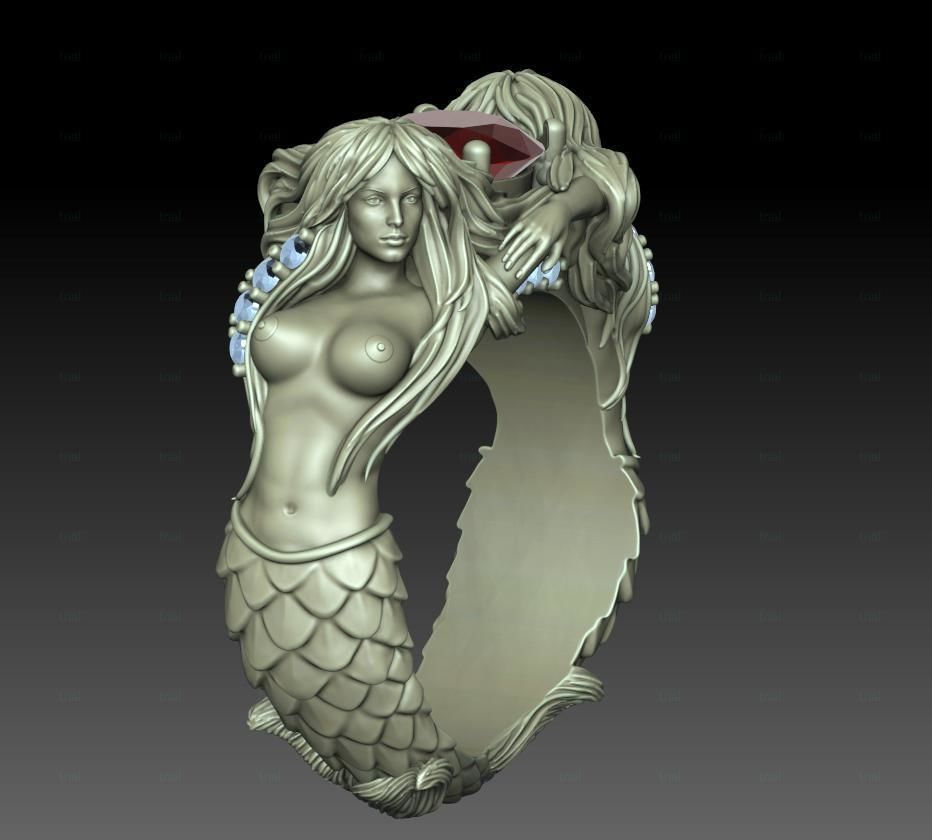 Mermaid ring 3D print model_5