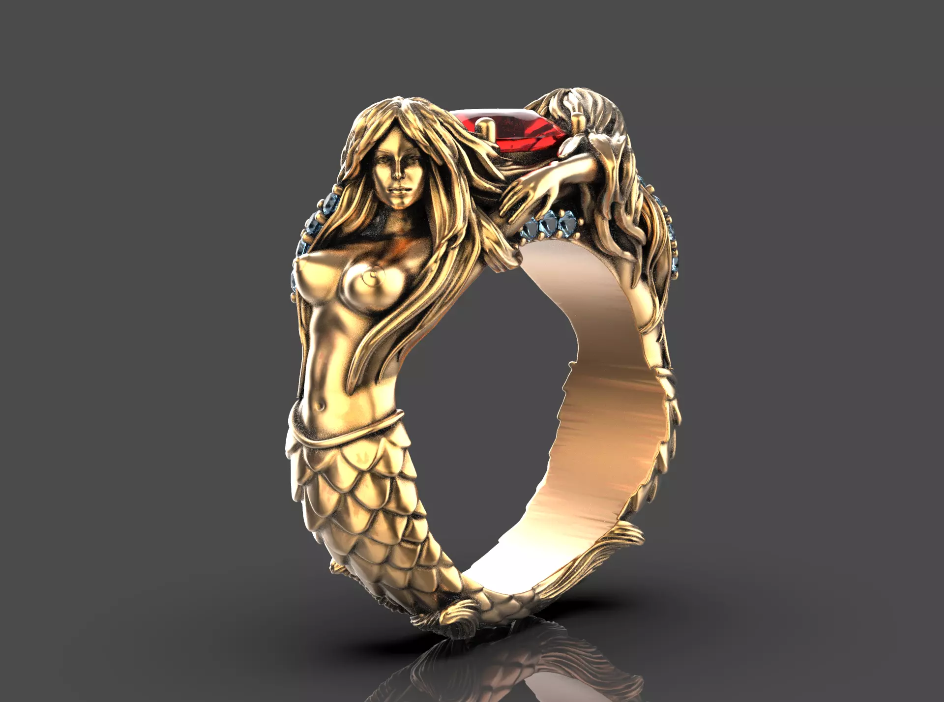 Mermaid ring 3D print model_0