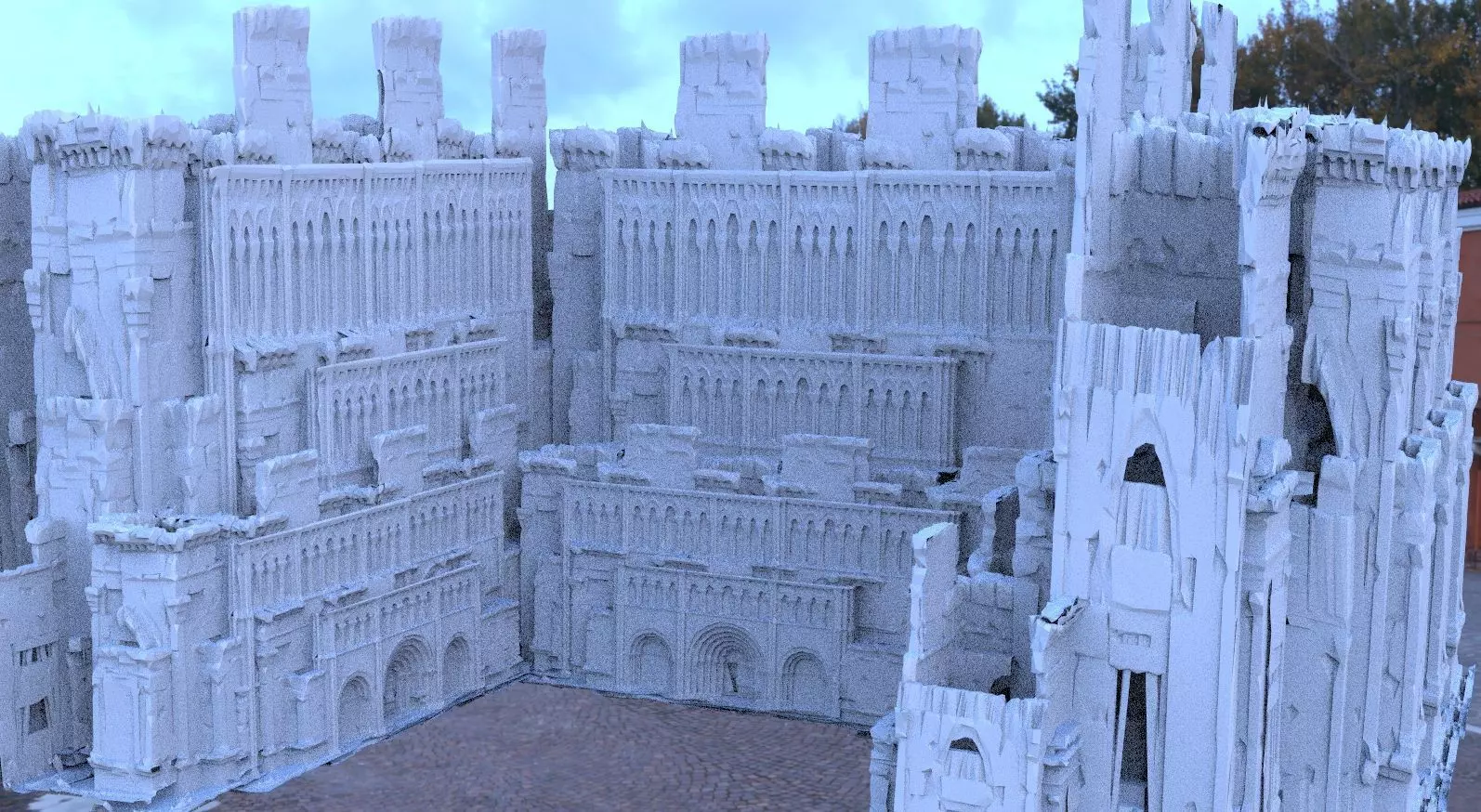 Fantasy courtyard entrance massive 3D model_0