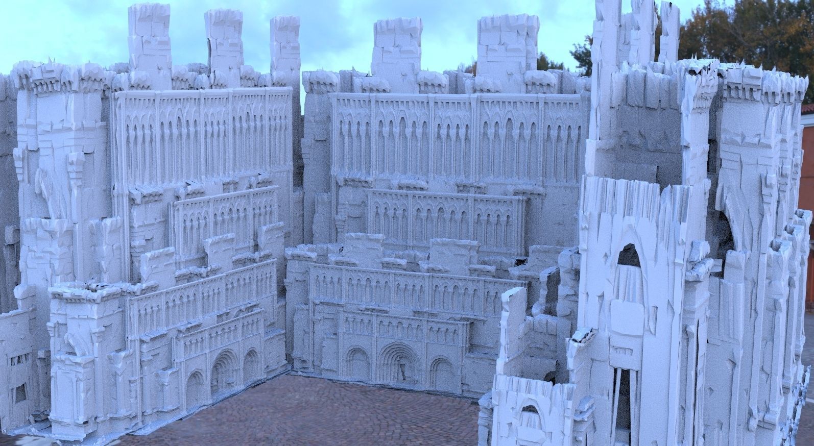 Fantasy courtyard entrance massive 3D model_2