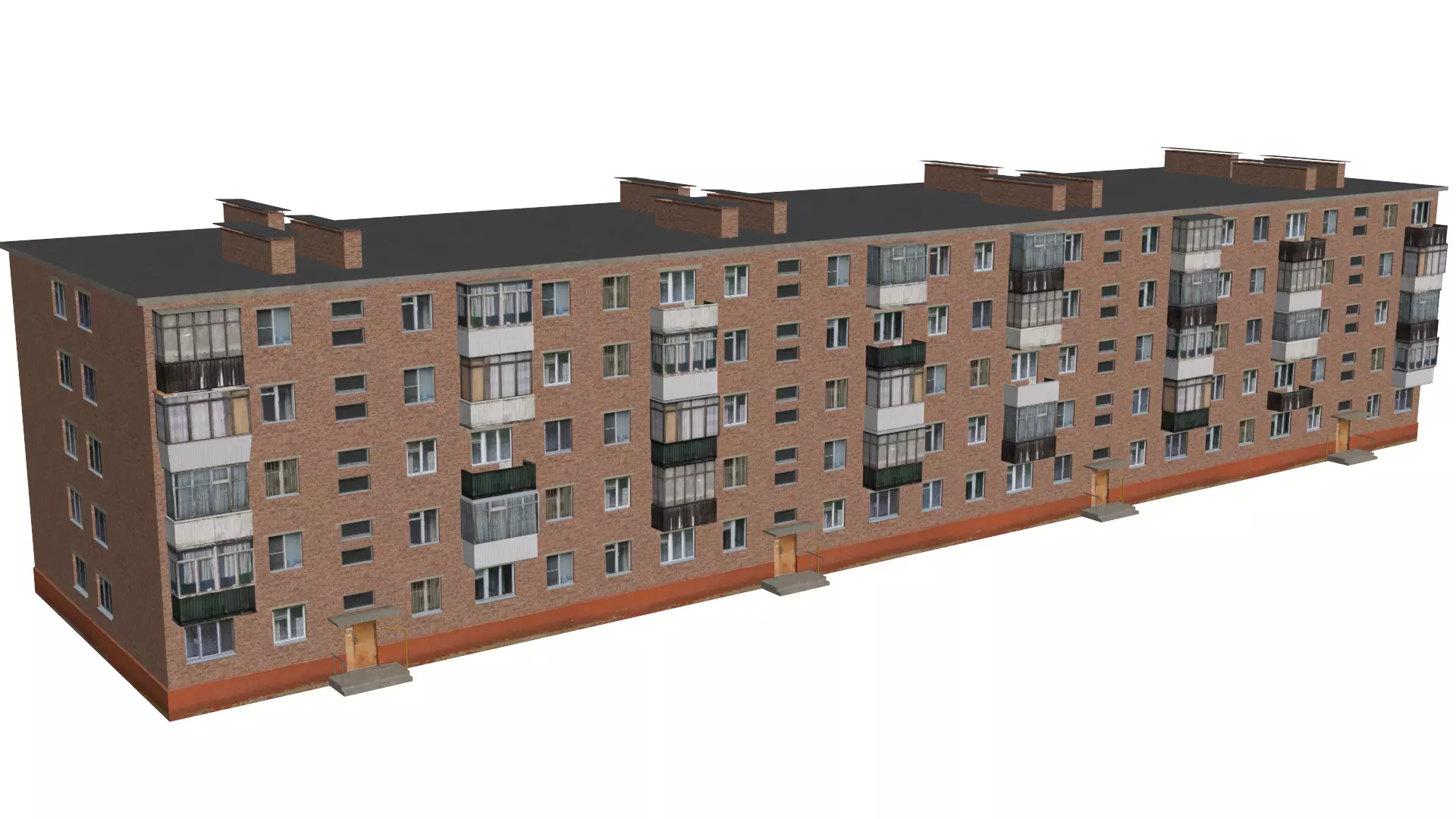 Russian Soviet brick house 2 3D model_0