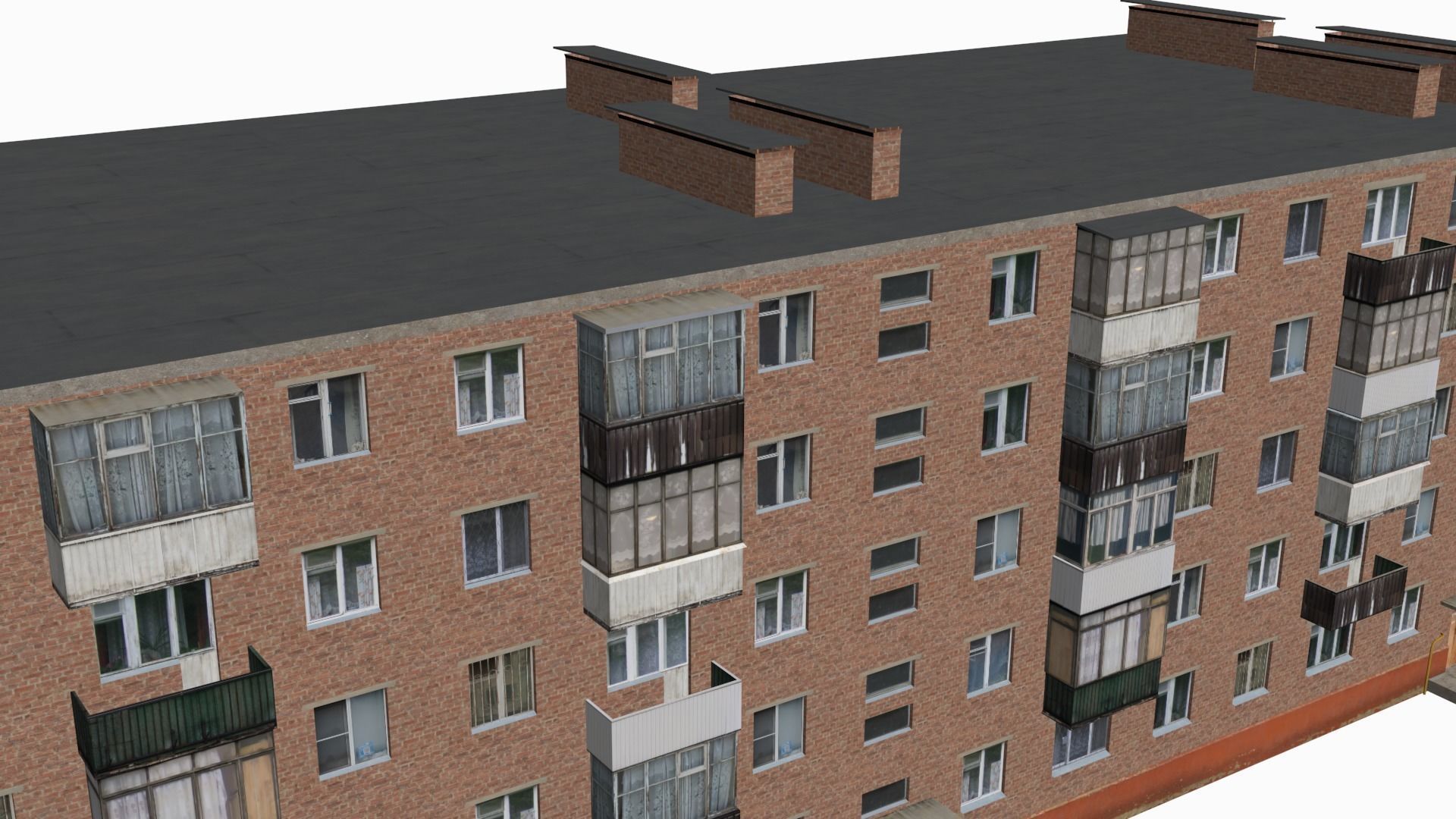 Russian Soviet brick house 2 3D model_2