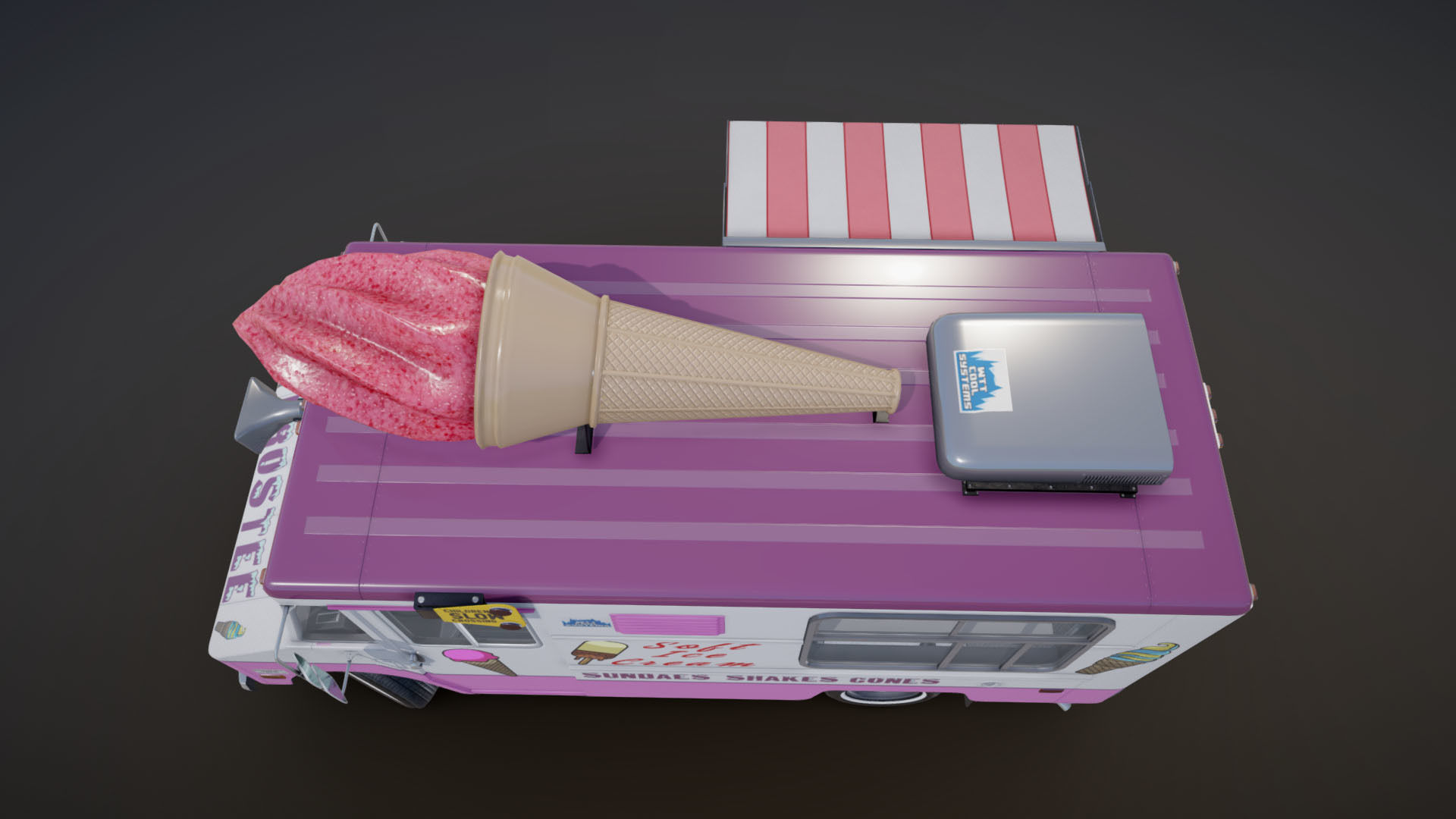 Ice Cream vintage truck Low-poly 3D model_26