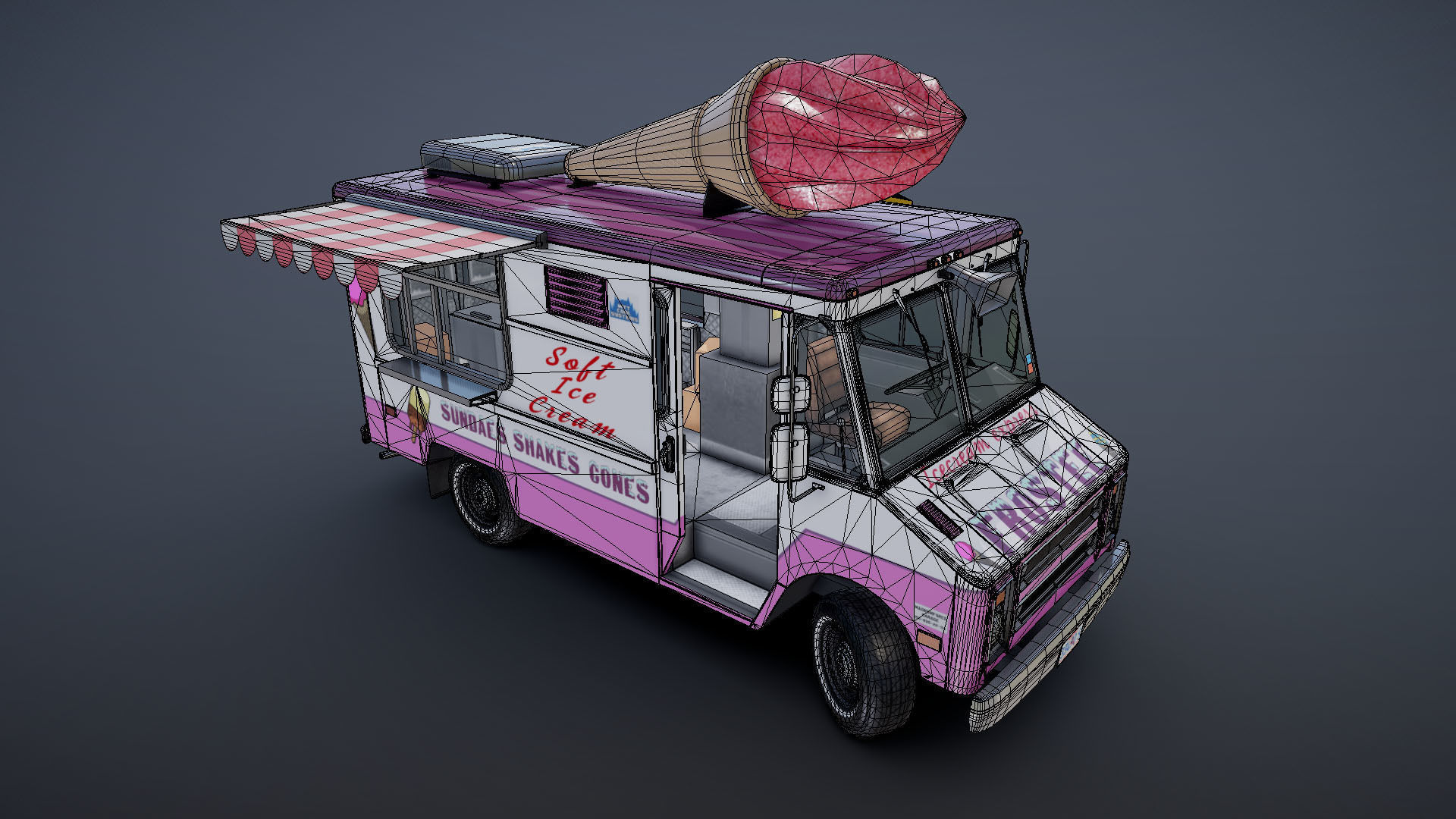 Ice Cream vintage truck Low-poly 3D model_34