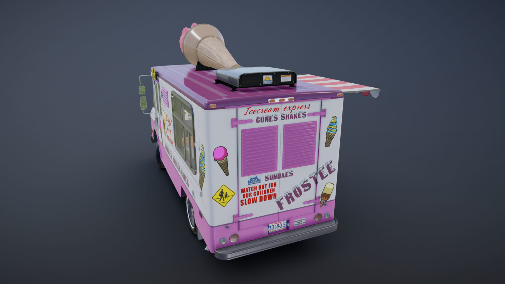 Ice Cream vintage truck Low-poly 3D model_28