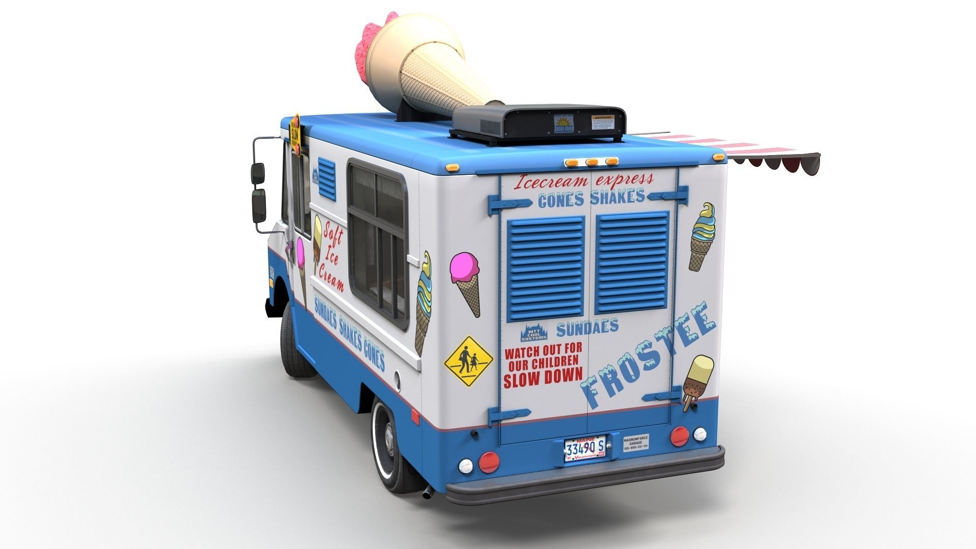 Ice Cream vintage truck Low-poly 3D model_12