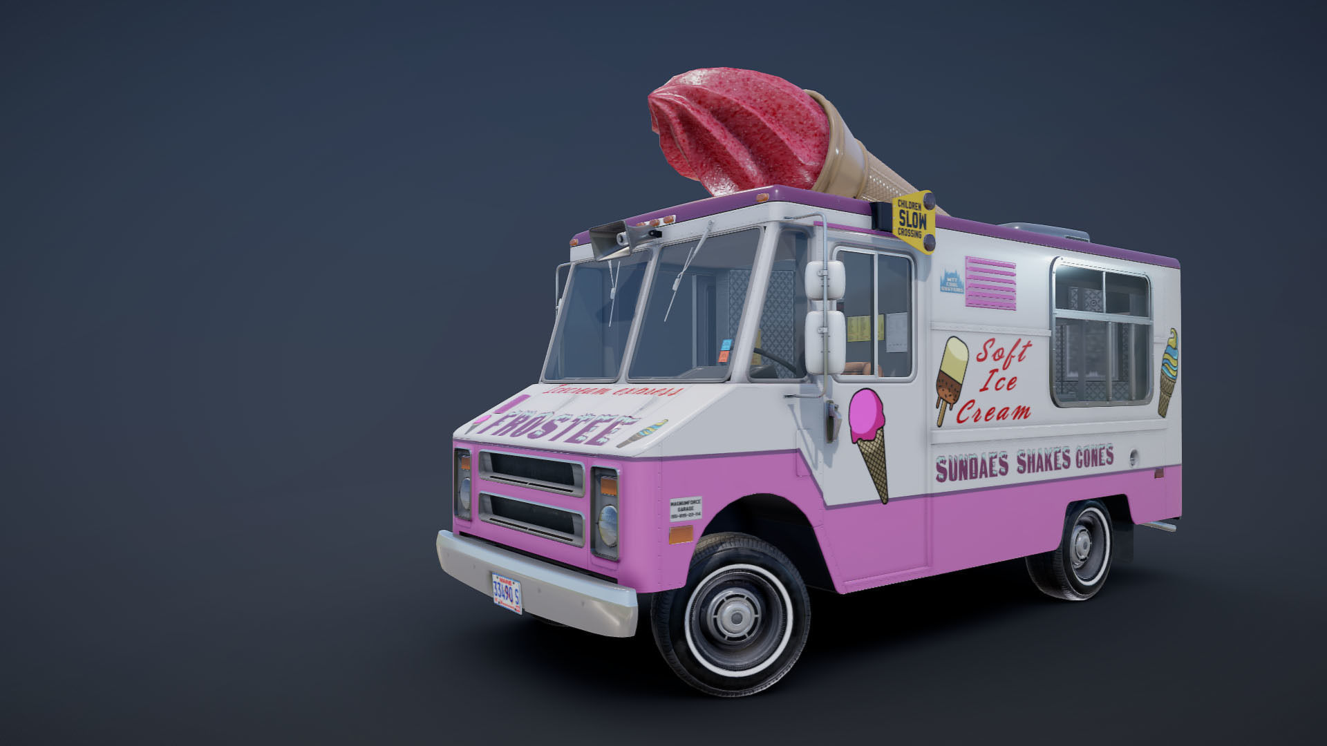 Ice Cream vintage truck Low-poly 3D model_21