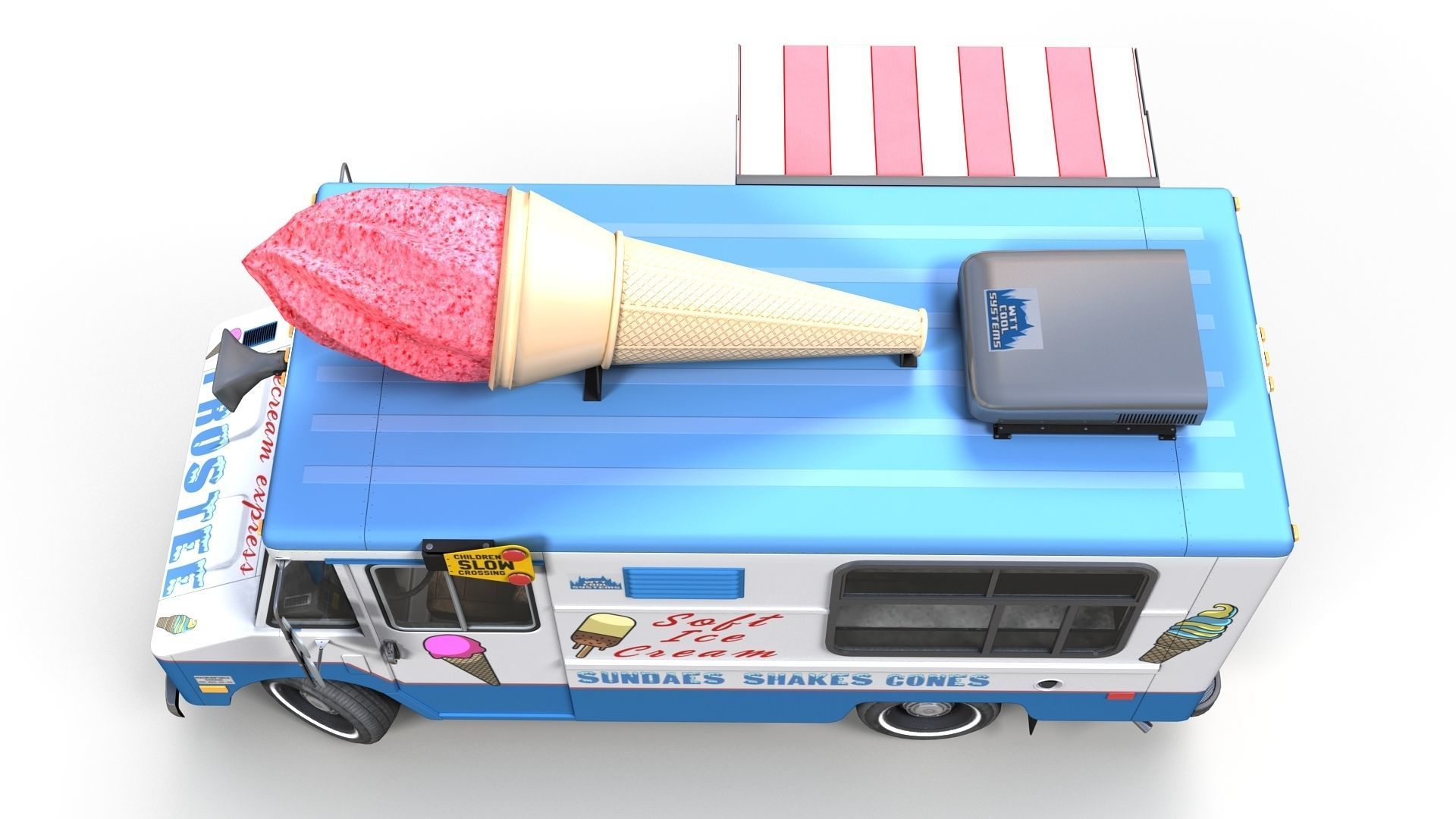 Ice Cream vintage truck Low-poly 3D model_9