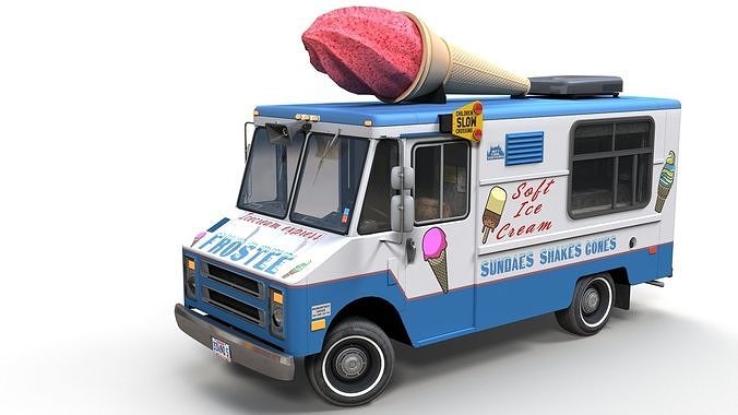 Ice Cream vintage truck Low-poly 3D model 5