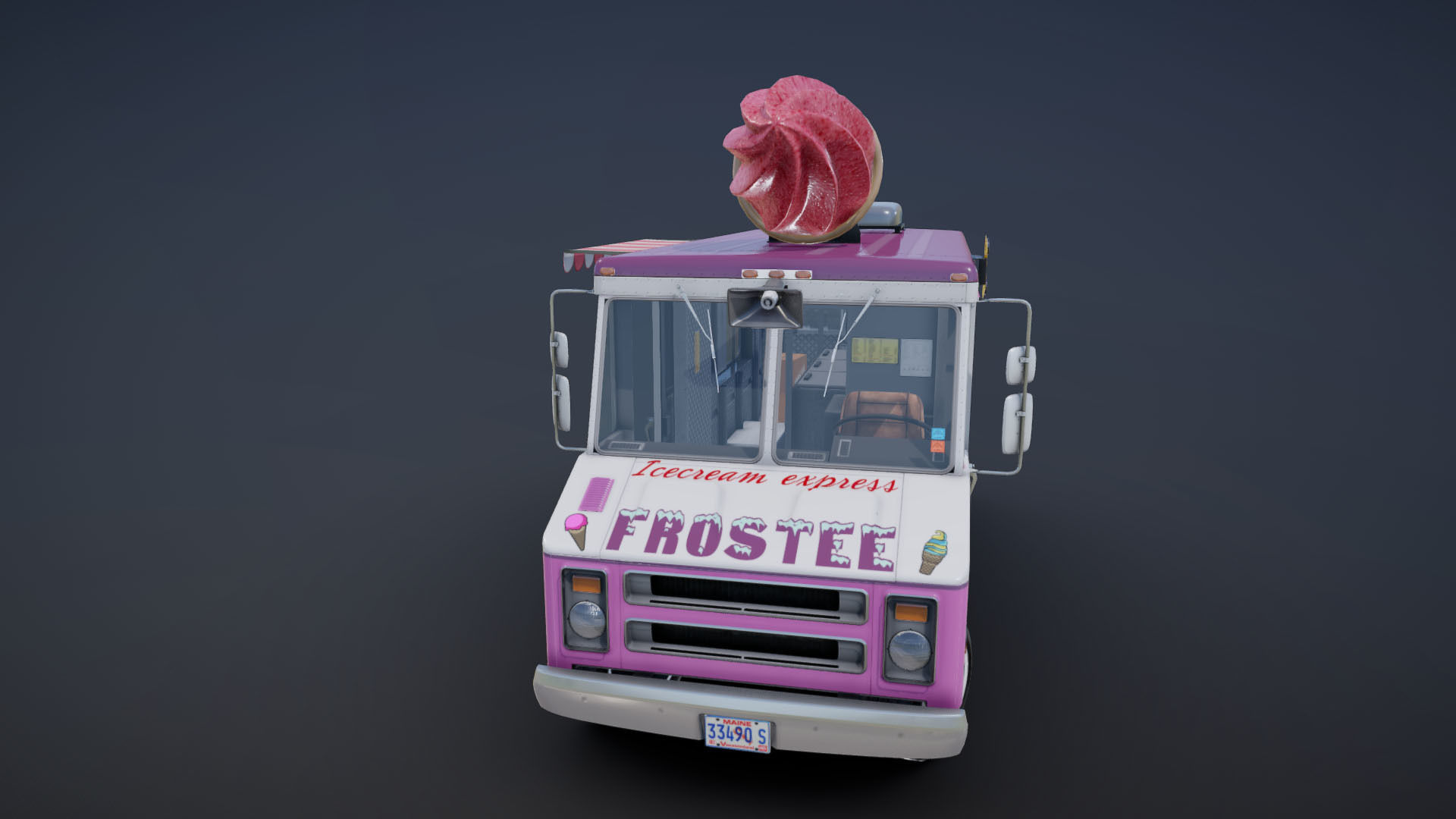 Ice Cream vintage truck Low-poly 3D model_27