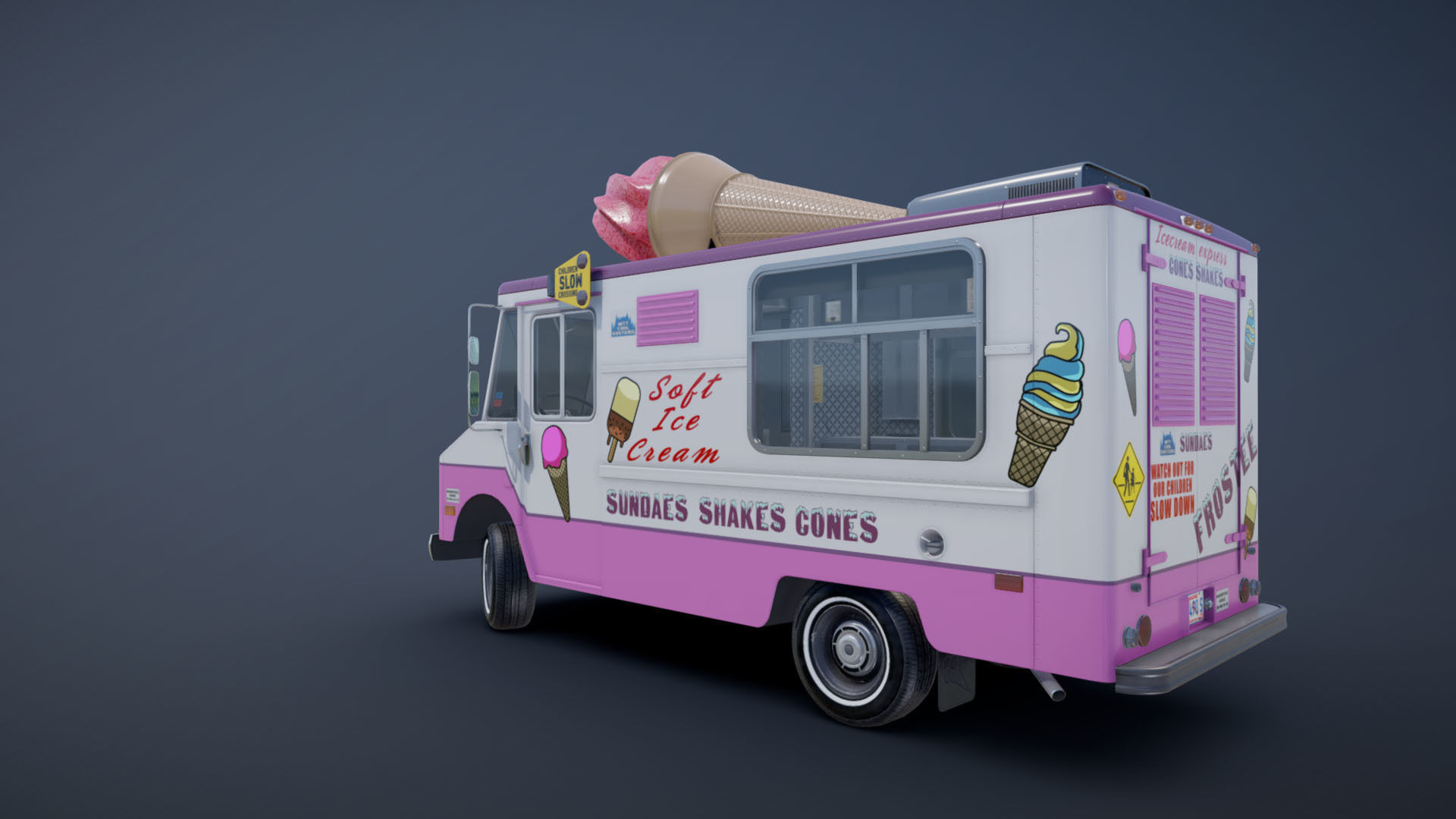 Ice Cream vintage truck Low-poly 3D model_24
