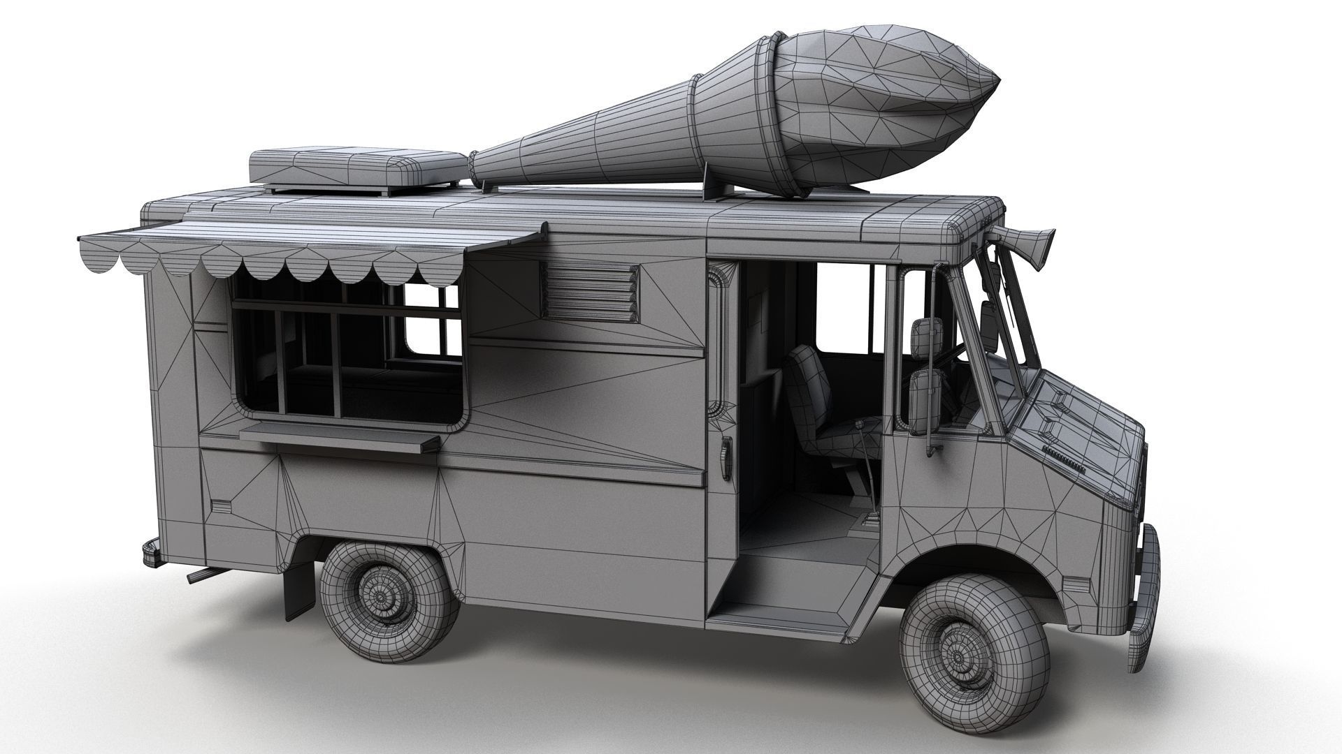 Ice Cream vintage truck Low-poly 3D model_15