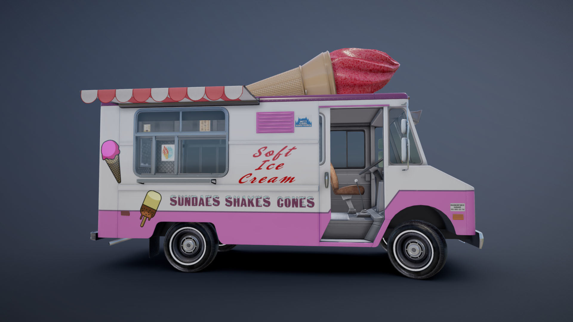 Ice Cream vintage truck Low-poly 3D model_29