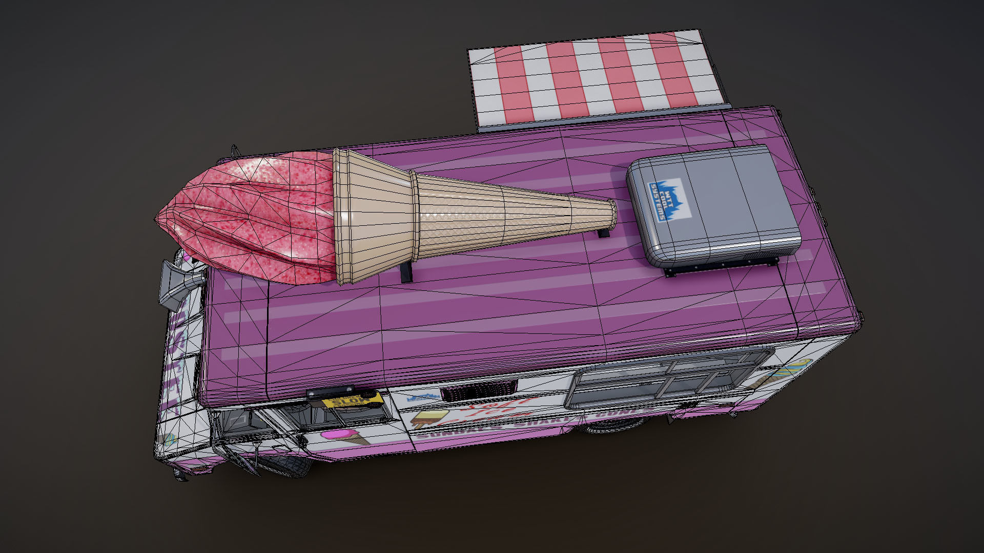 Ice Cream vintage truck Low-poly 3D model_35