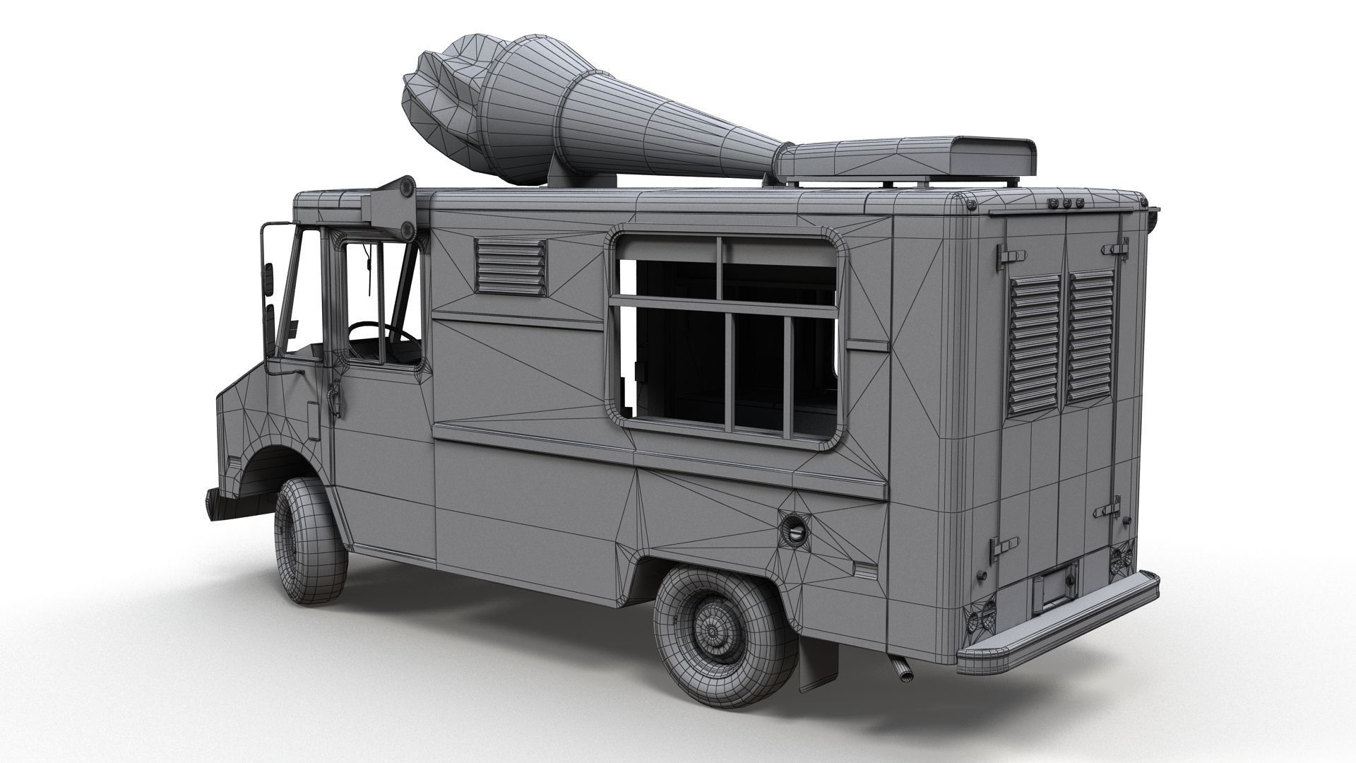 Ice Cream vintage truck Low-poly 3D model_16