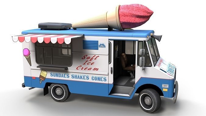 Ice Cream vintage truck Low-poly 3D model 7