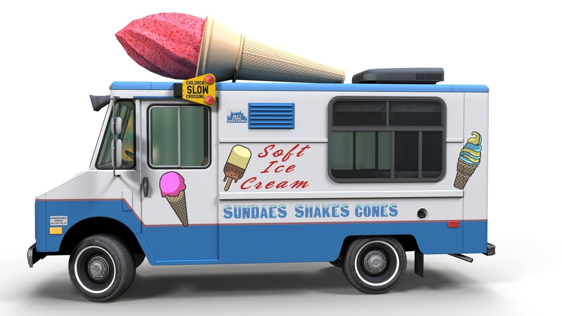 Ice Cream vintage truck Low-poly 3D model_11