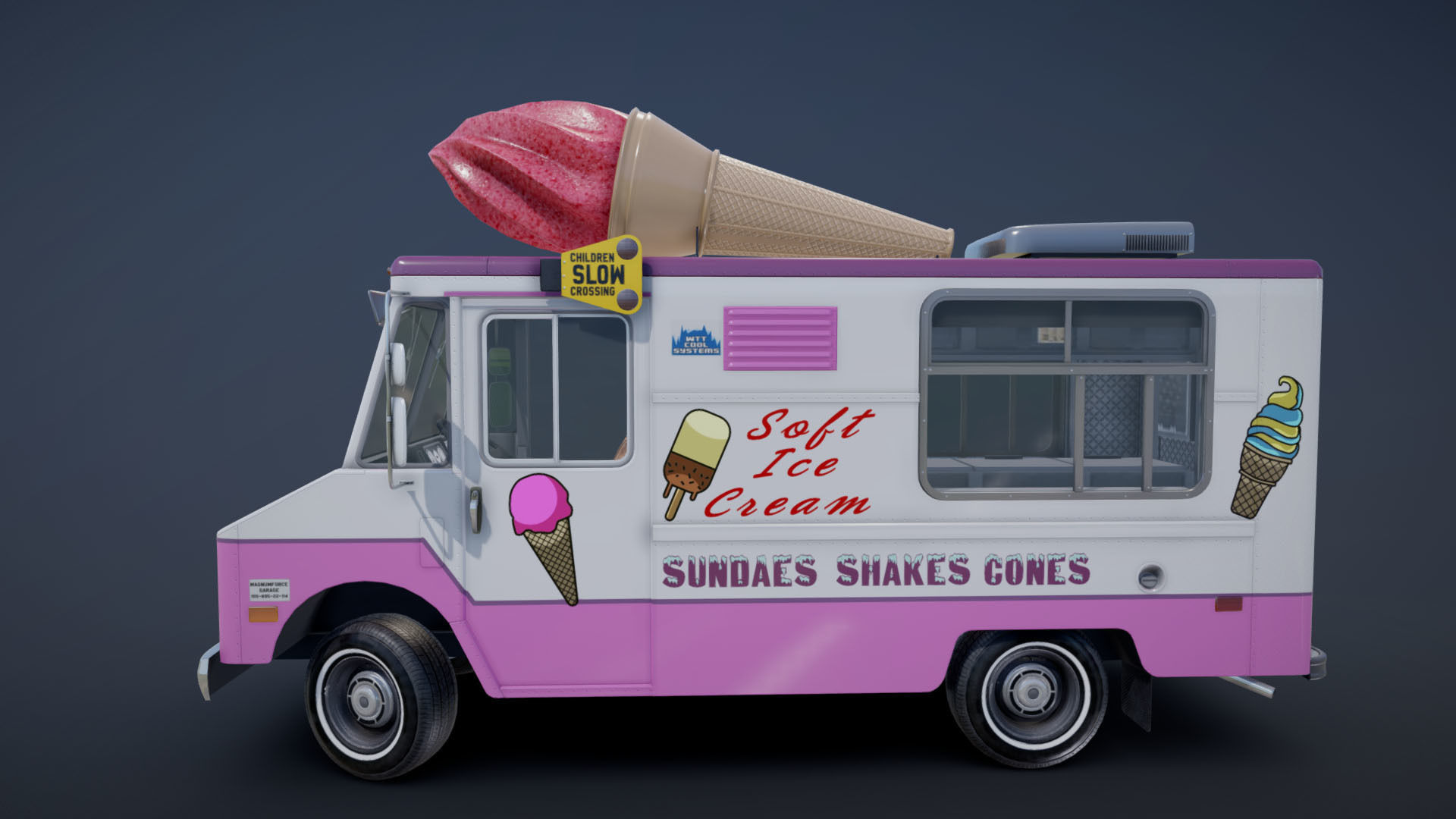 Ice Cream vintage truck Low-poly 3D model_25