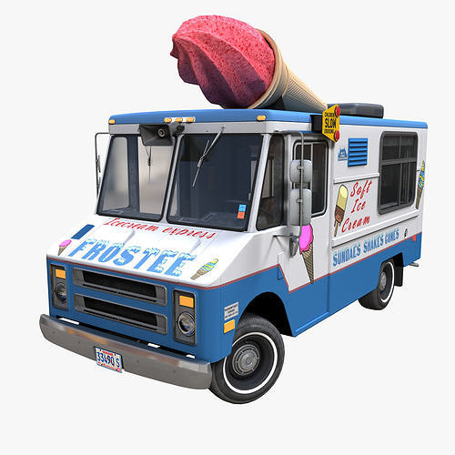 Ice Cream vintage truck Low-poly 3D model