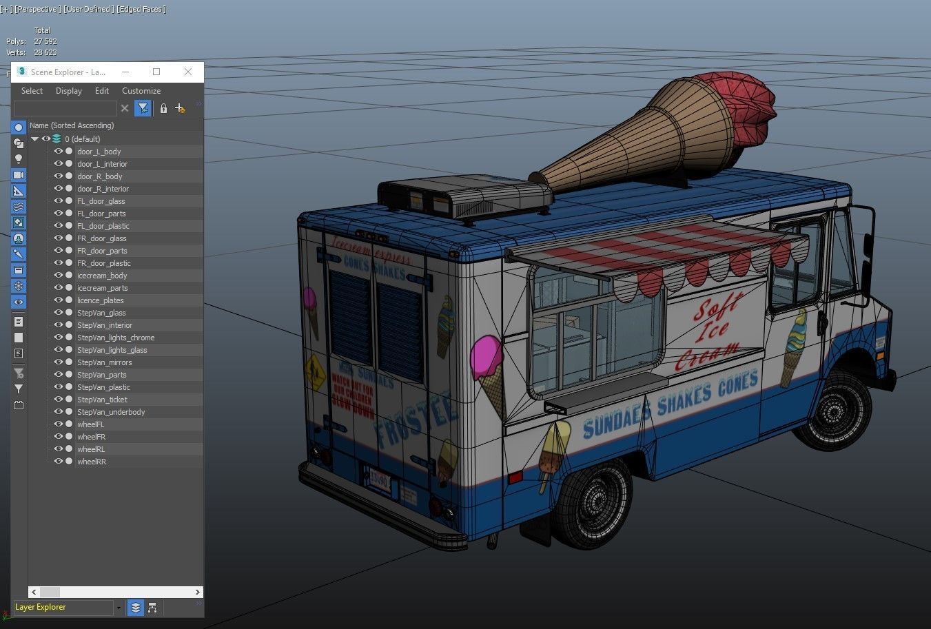 Ice Cream vintage truck Low-poly 3D model_40