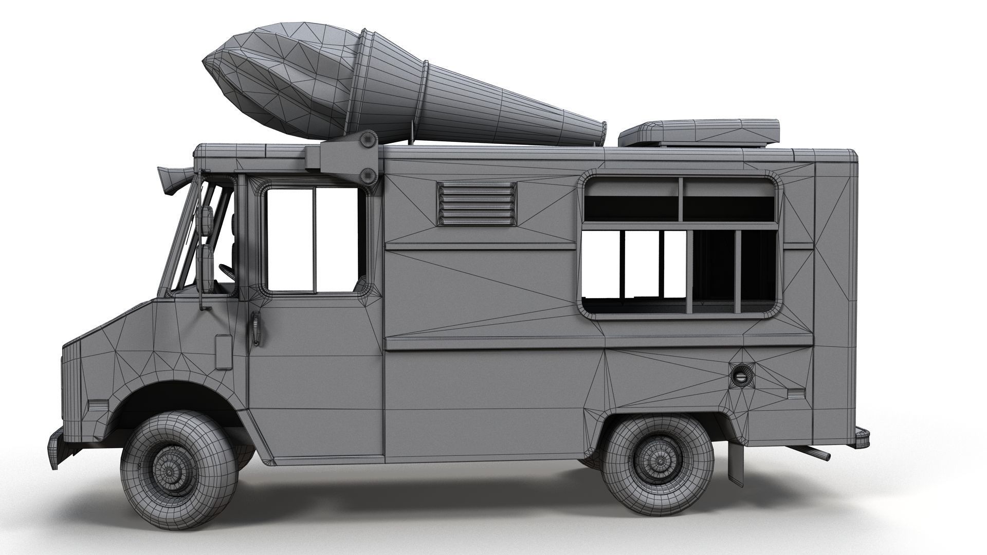 Ice Cream vintage truck Low-poly 3D model_19