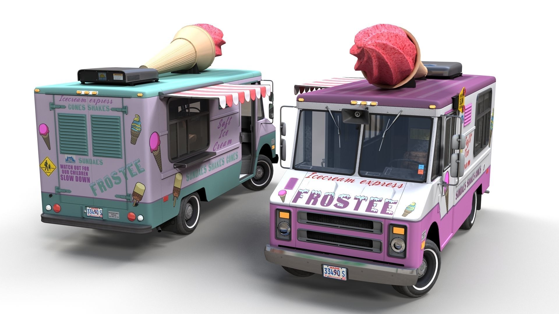 Ice Cream vintage truck Low-poly 3D model_2