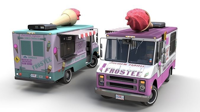 Ice Cream vintage truck Low-poly 3D model 2