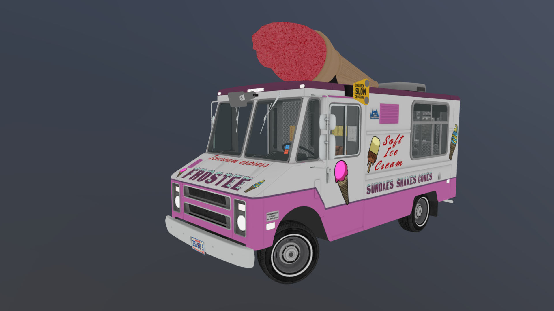 Ice Cream vintage truck Low-poly 3D model_30