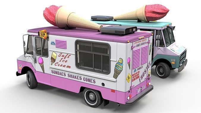 Ice Cream vintage truck Low-poly 3D model 3