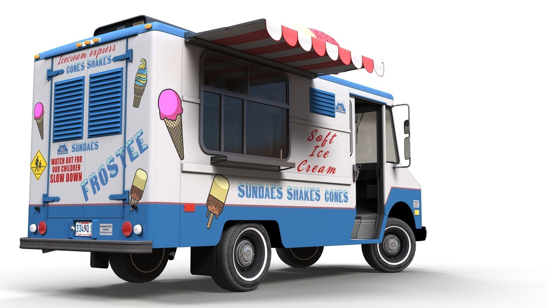 Ice Cream vintage truck Low-poly 3D model_10