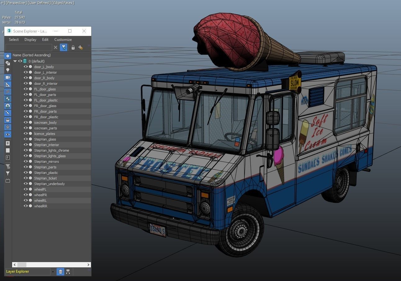 Ice Cream vintage truck Low-poly 3D model_41