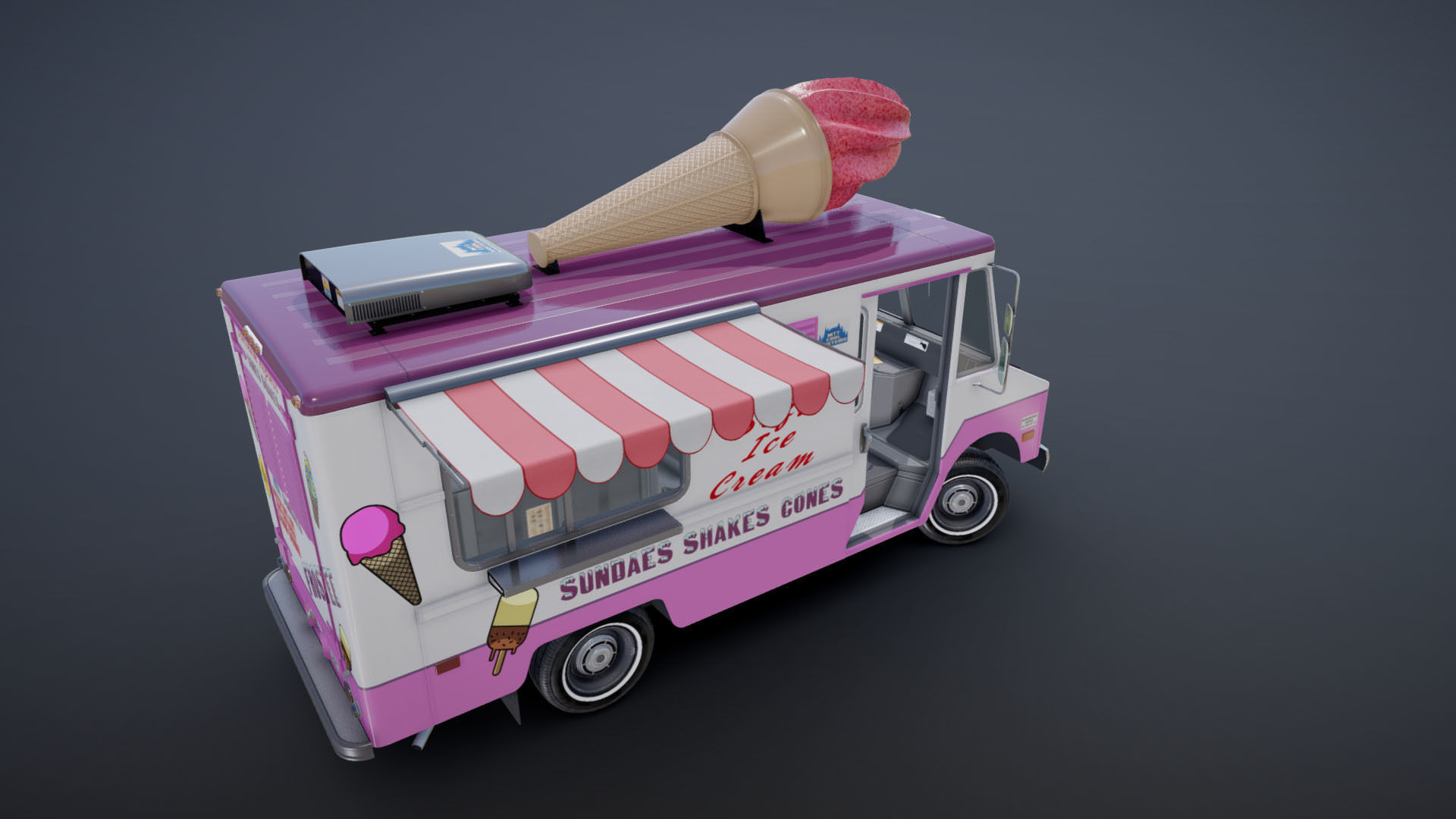 Ice Cream vintage truck Low-poly 3D model_22