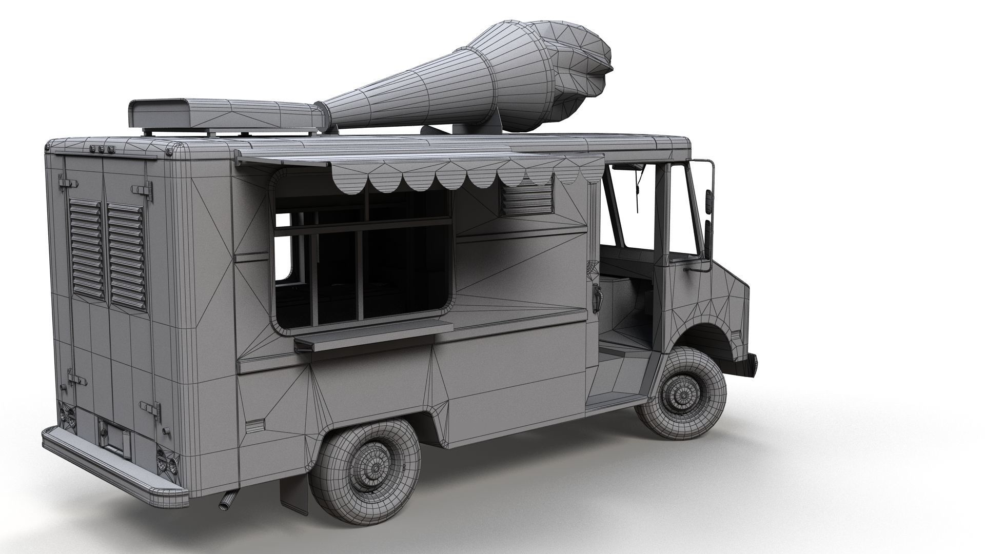 Ice Cream vintage truck Low-poly 3D model_14