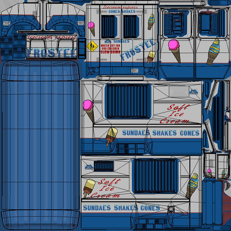 Ice Cream vintage truck Low-poly 3D model_46