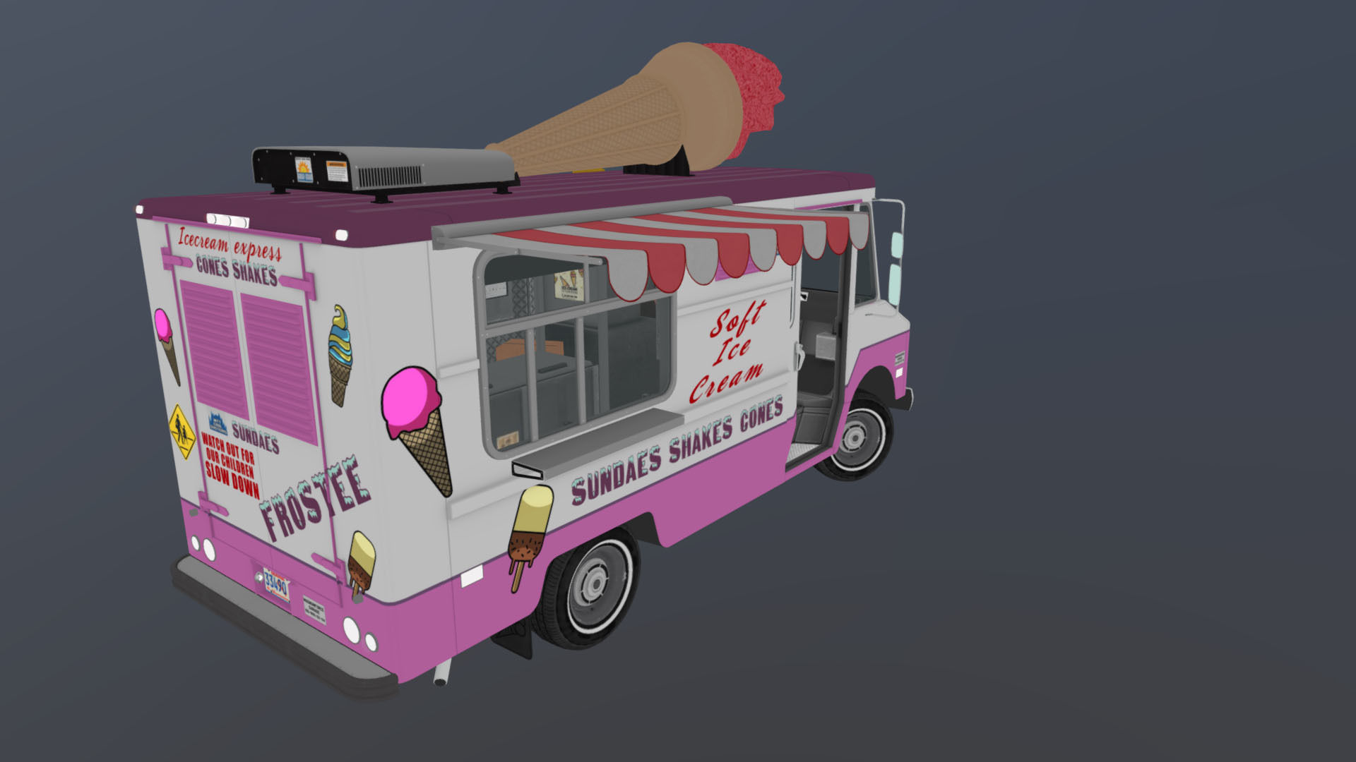 Ice Cream vintage truck Low-poly 3D model_31