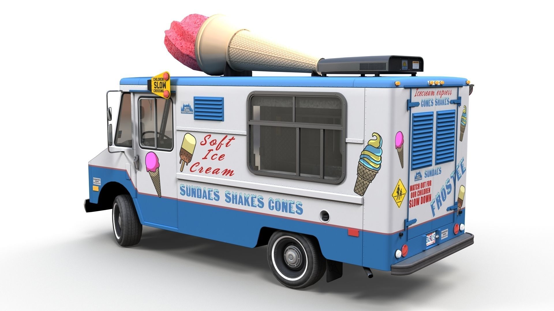 Ice Cream vintage truck Low-poly 3D model_8