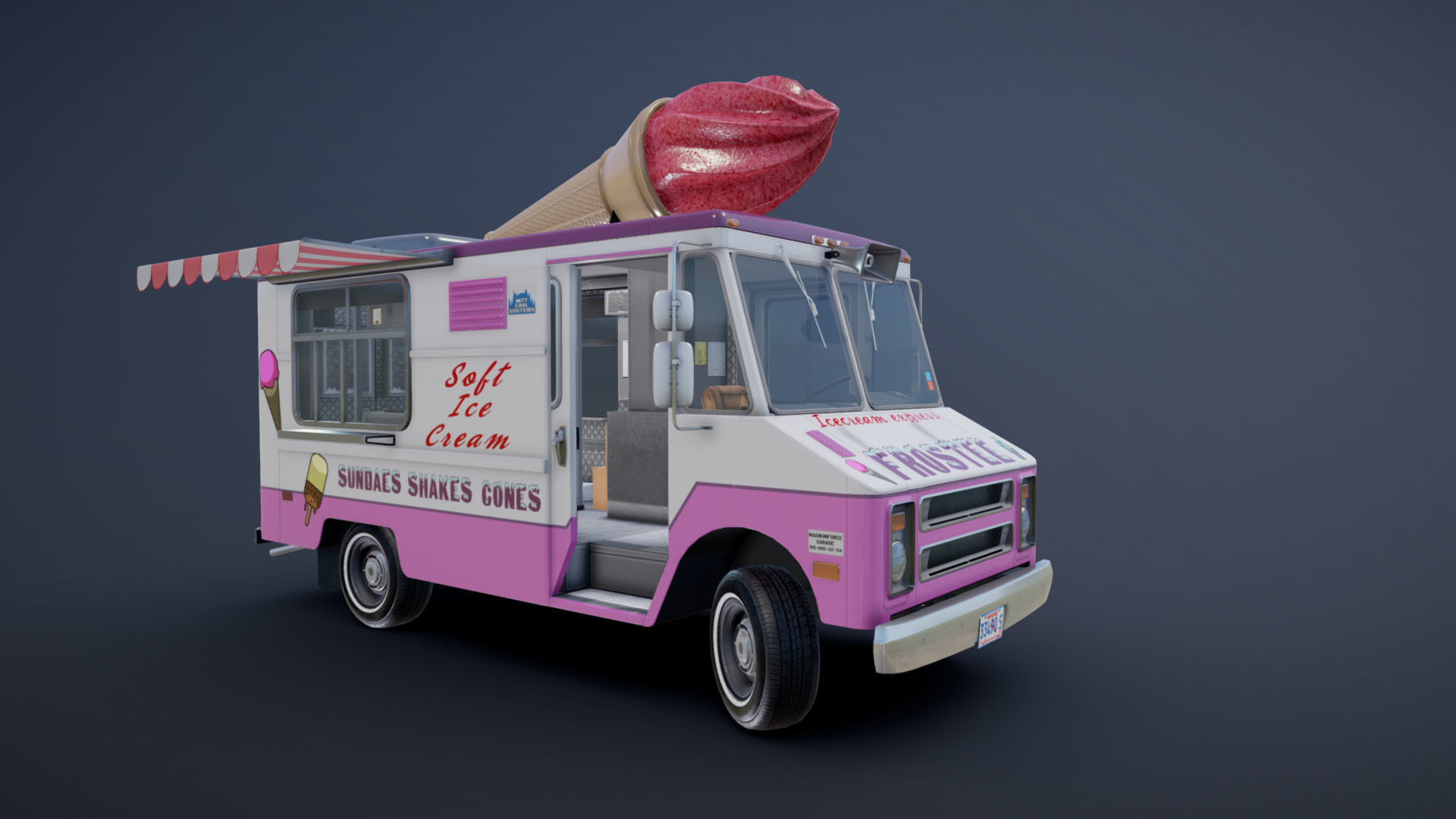 Ice Cream vintage truck Low-poly 3D model_23