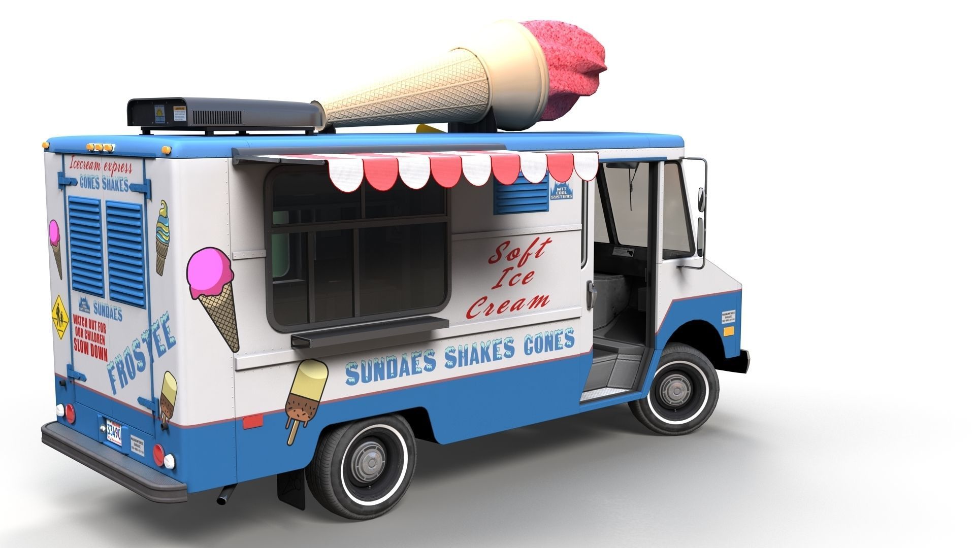Ice Cream vintage truck Low-poly 3D model_6