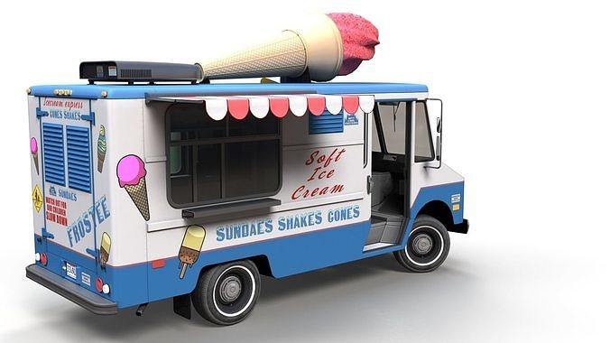 Ice Cream vintage truck Low-poly 3D model 6