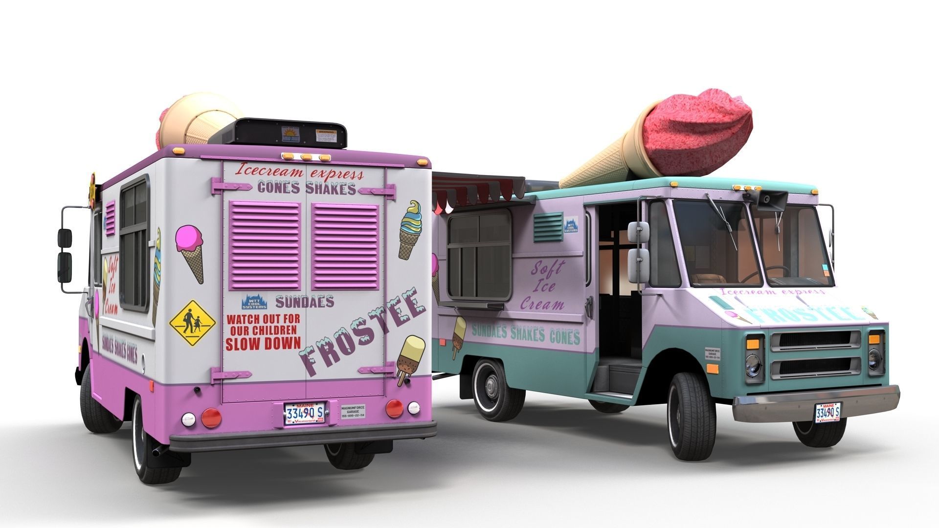 Ice Cream vintage truck Low-poly 3D model_4