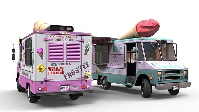 Ice Cream vintage truck Low-poly 3D model 4