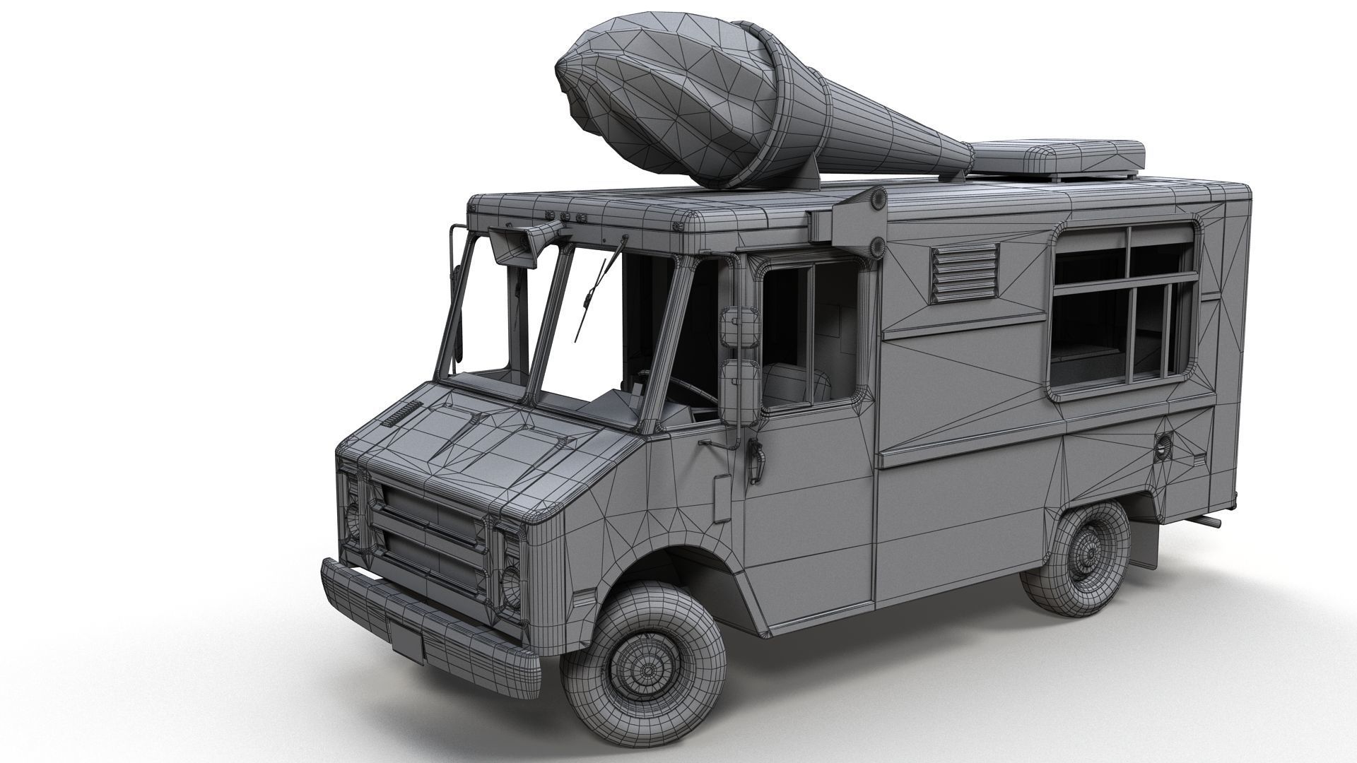 Ice Cream vintage truck Low-poly 3D model_13