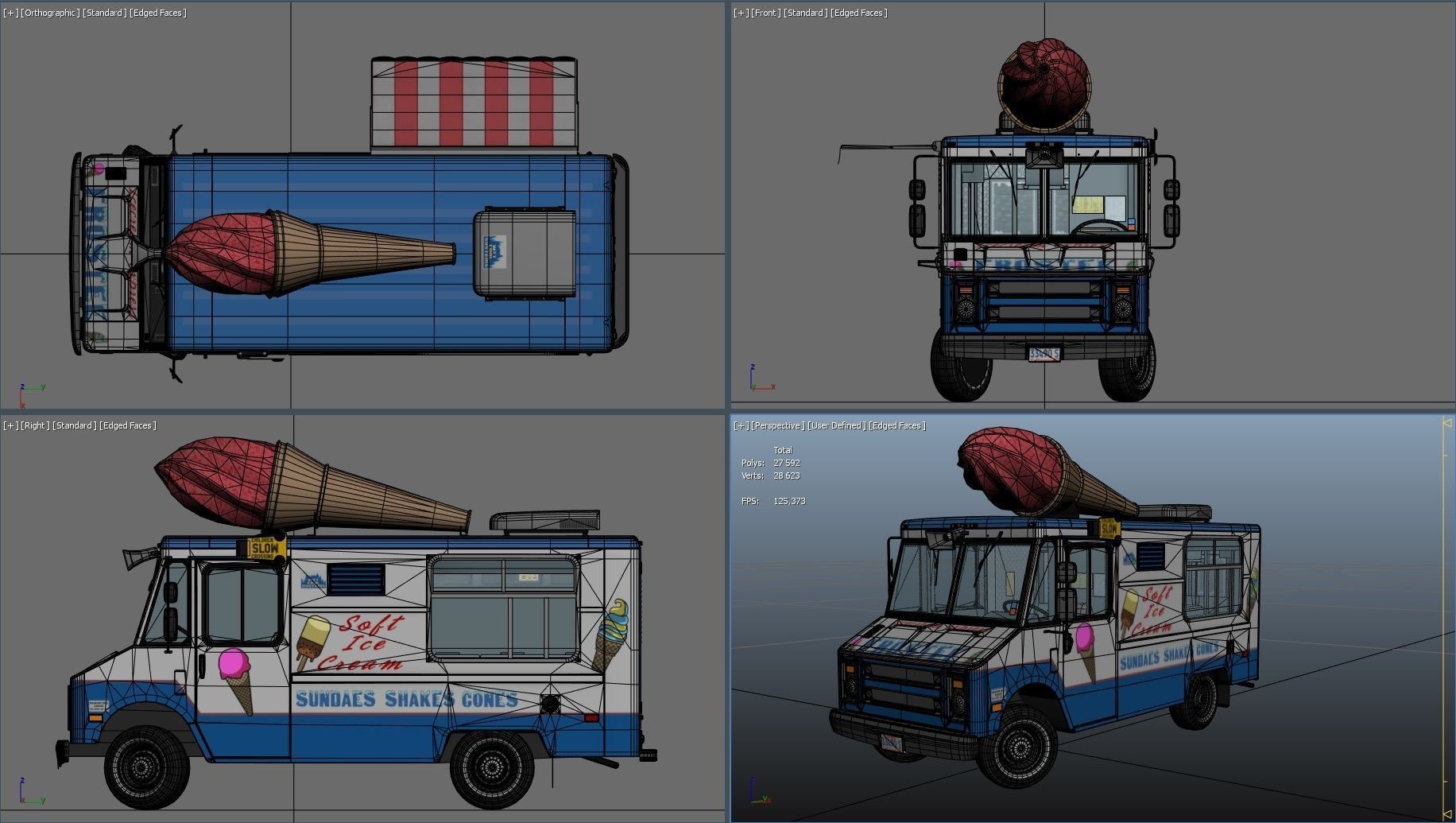 Ice Cream vintage truck Low-poly 3D model_42