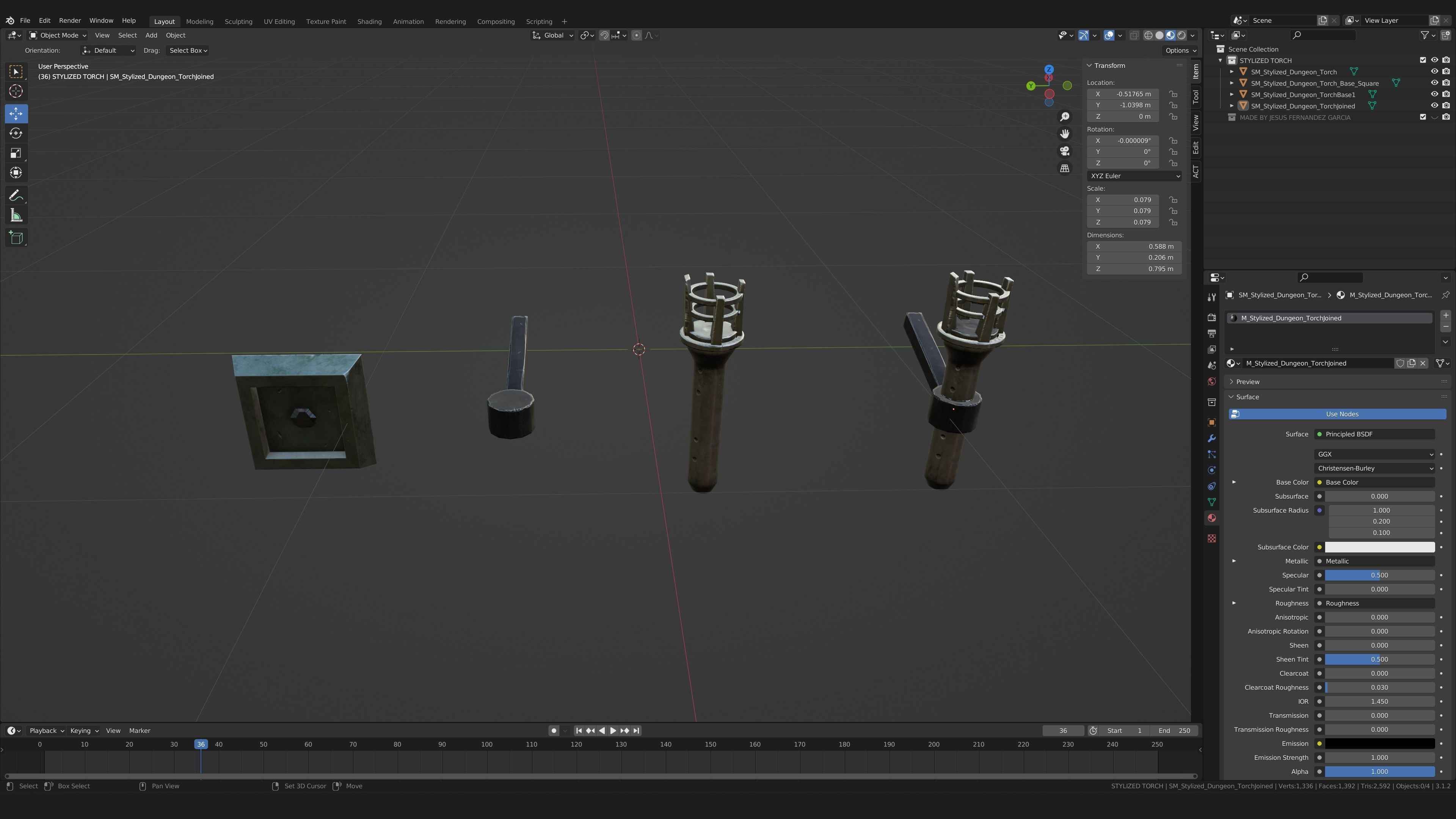 Stylized PBR Torch Small Pack Low-poly 3D model_4