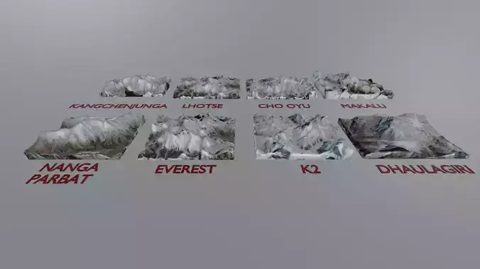 Highest Mountains in The World Everest etc Low-poly 3D model