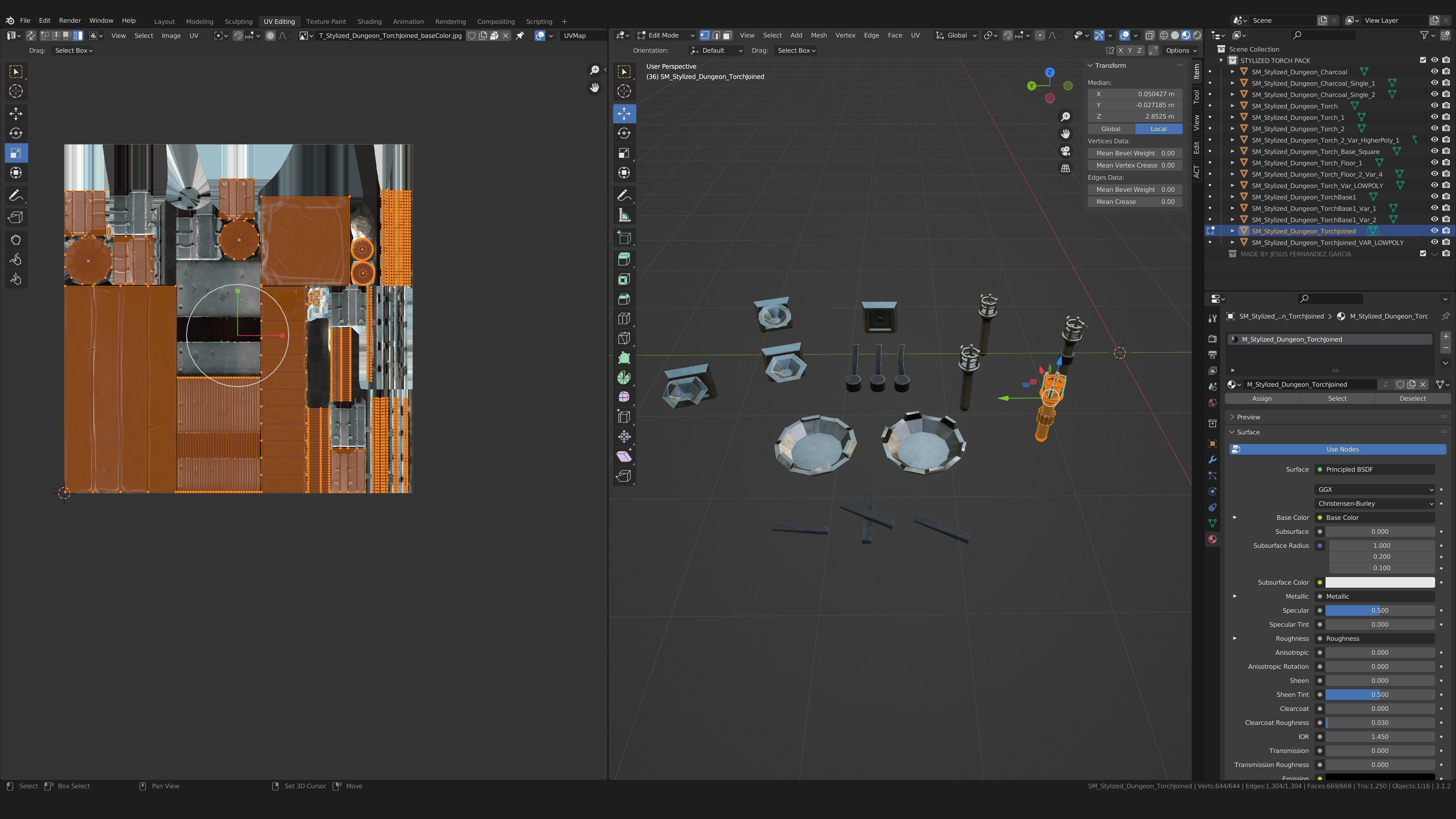 Stylized PBR Torches Pack Low-poly 3D model_4