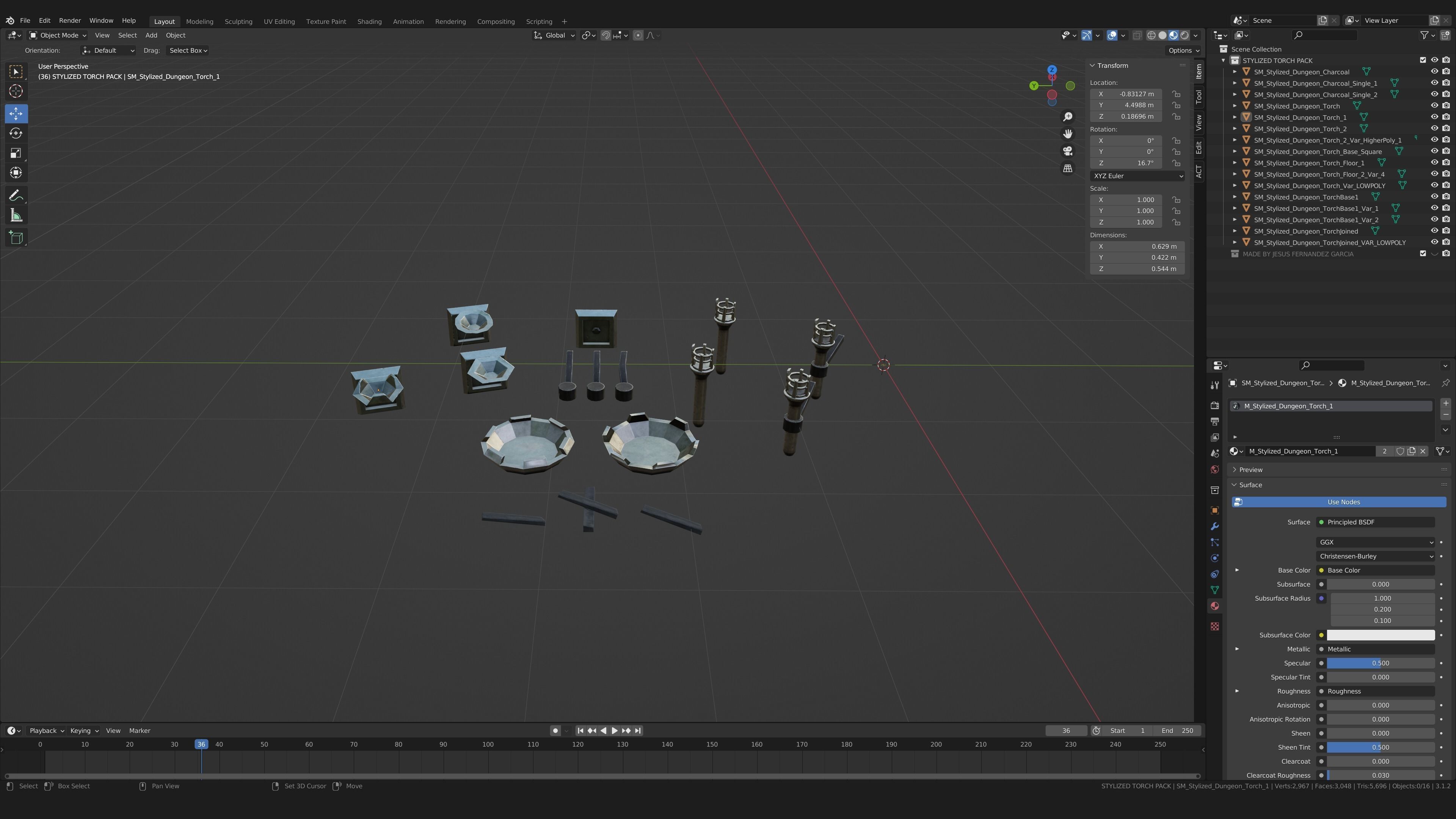 Stylized PBR Torches Pack Low-poly 3D model_3