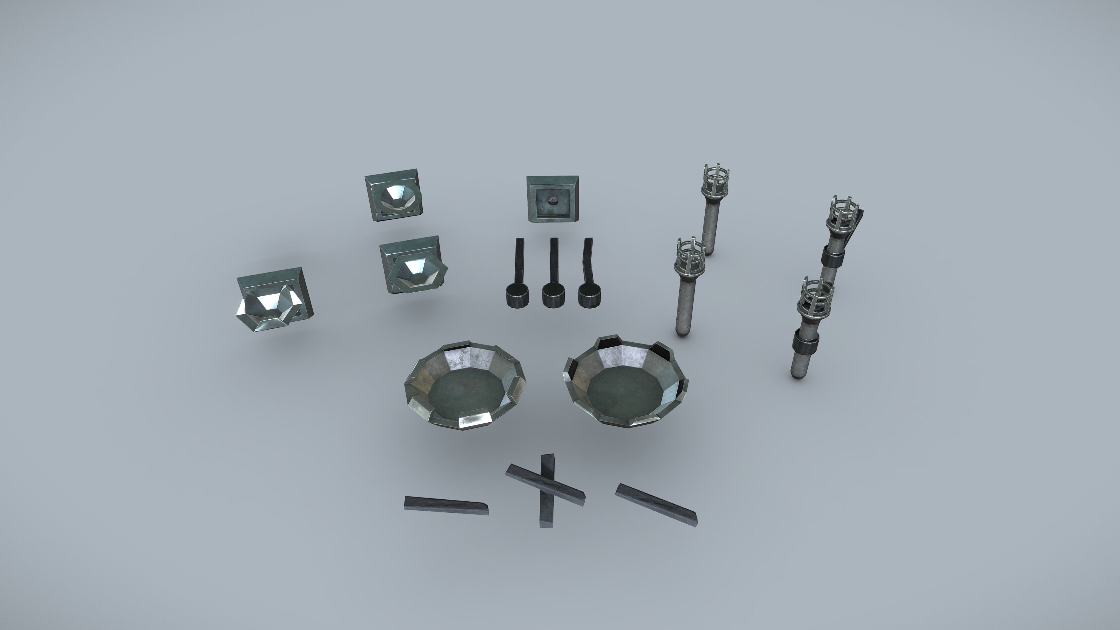 Stylized PBR Torches Pack Low-poly 3D model_1