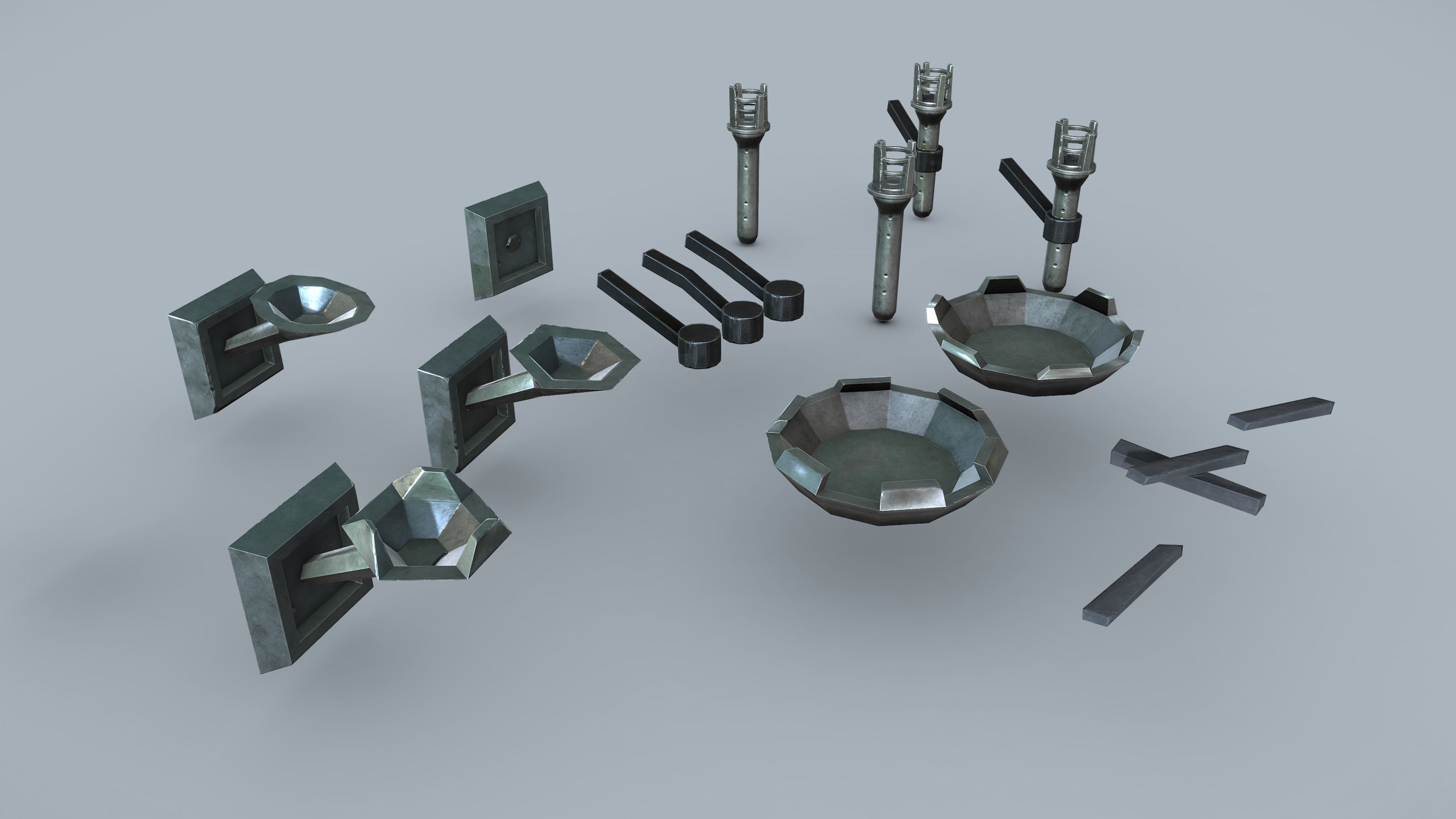 Stylized PBR Torches Pack Low-poly 3D model_8